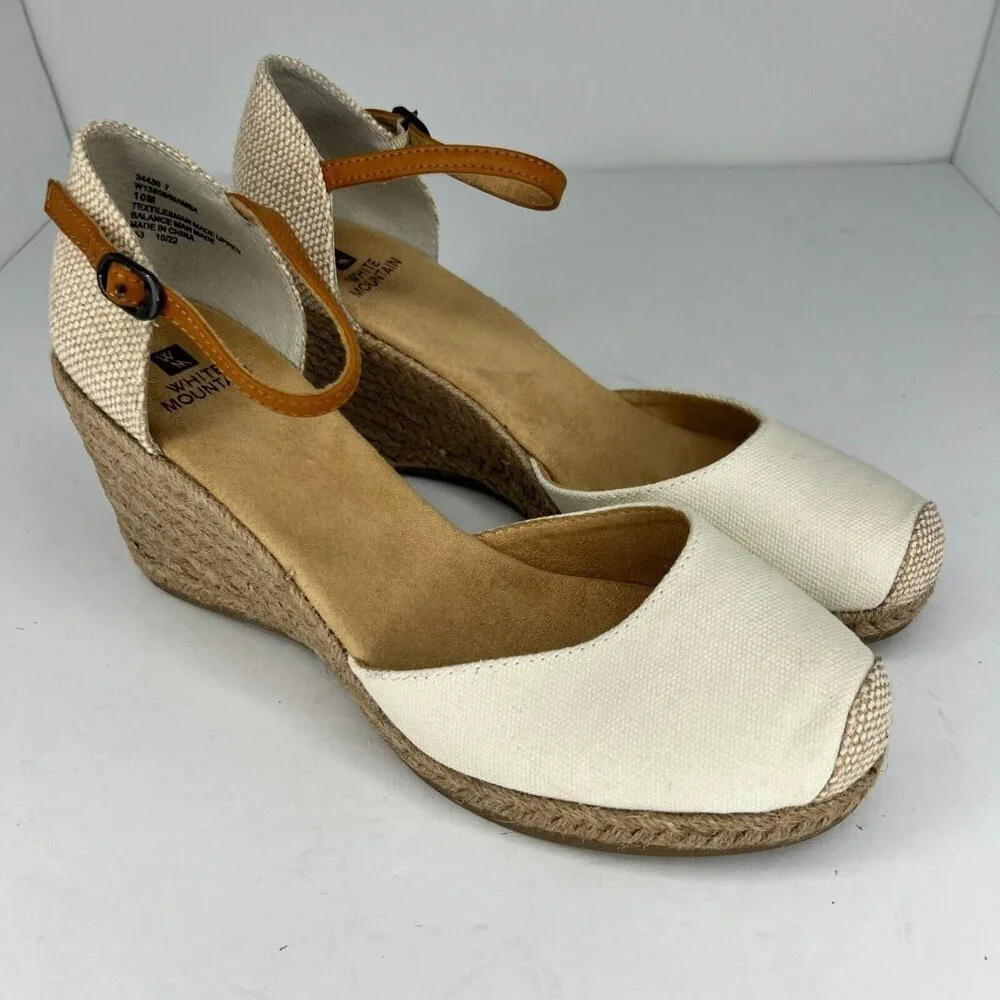 White Mountain W13809 Mamba Womens Beige High Heel Wedge Sandals Size 10M